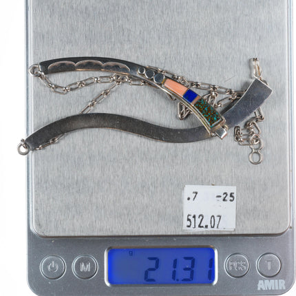 Antonio Yazzie Navajo sterling silver spiderweb turquoise coral inlay necklace