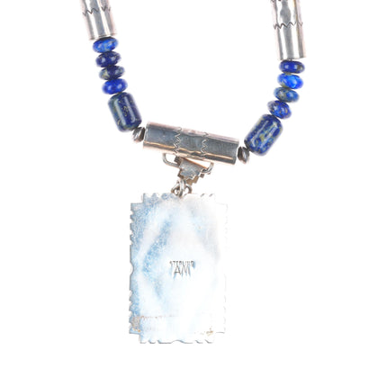 Alfred Martinez Navajo sterling silver lapis beaded pendant necklace