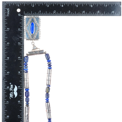 Alfred Martinez Navajo sterling silver lapis beaded pendant necklace