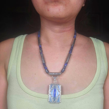 Alfred Martinez Navajo sterling silver lapis beaded pendant necklace