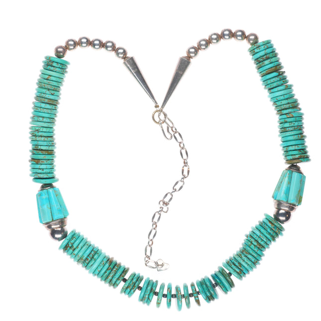 23.5" Southwestern/Native American sterling silver turquoise beaded necklace