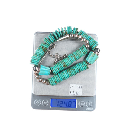 23.5" Southwestern/Native American sterling silver turquoise beaded necklace
