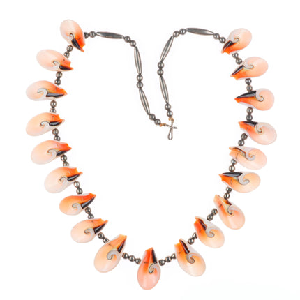 24.5" Vintage Native American sterling silver shell beaded necklace