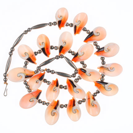 24.5" Vintage Native American sterling silver shell beaded necklace