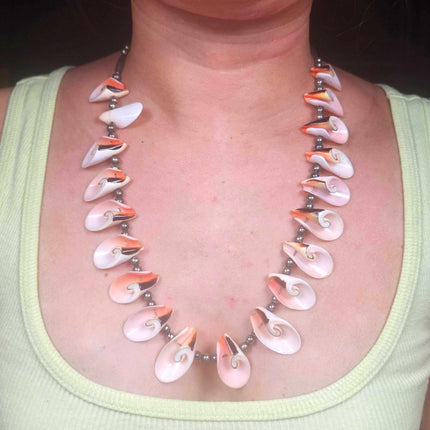 24.5" Vintage Native American sterling silver shell beaded necklace