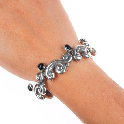 15" & 6.25" Emma Melendez Taxco modernist sterling silver onyx choker/bracelet