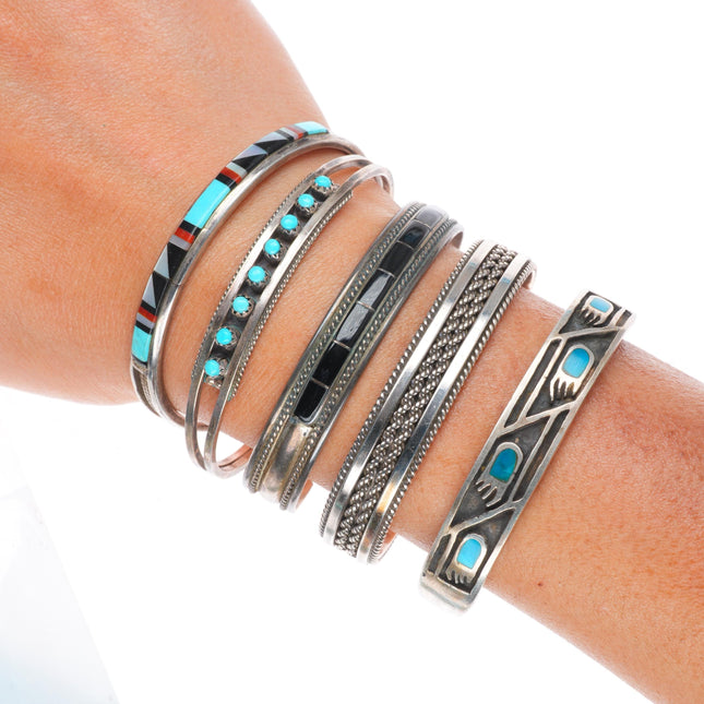 6.25" Navajo/Zuni sterling silver stacker multi-stone inlay cuff bracelet lot
