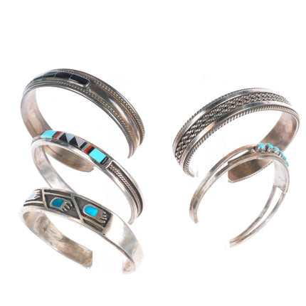 6.25" Navajo/Zuni sterling silver stacker multi-stone inlay cuff bracelet lot