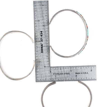 6.25" Navajo/Zuni sterling silver stacker multi-stone inlay cuff bracelet lot