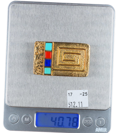18k Gold Tufa Cast Steve Wikviya Larance Hopi turquoise/coral/lapis belt buckle