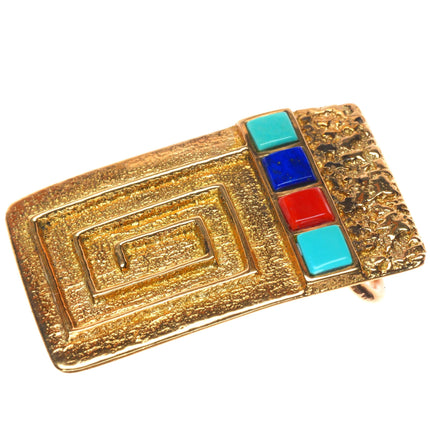 18k Gold Tufa Cast Steve Wikviya Larance Hopi turquoise/coral/lapis belt buckle