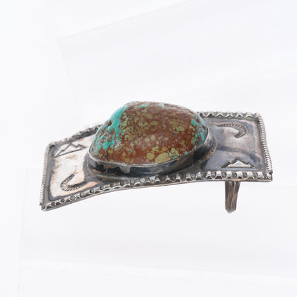 c1950's small Vintage Navajo sterling silver chunky turquoise belt buckle