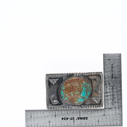c1950's small Vintage Navajo sterling silver chunky turquoise belt buckle