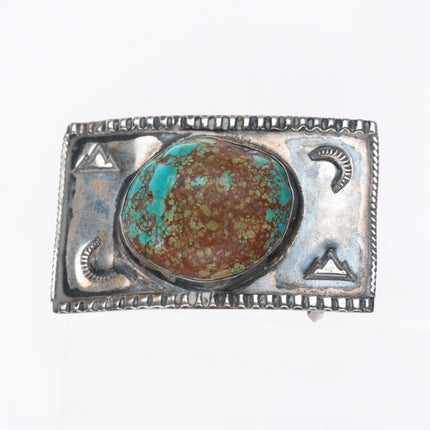 c1950's small Vintage Navajo sterling silver chunky turquoise belt buckle