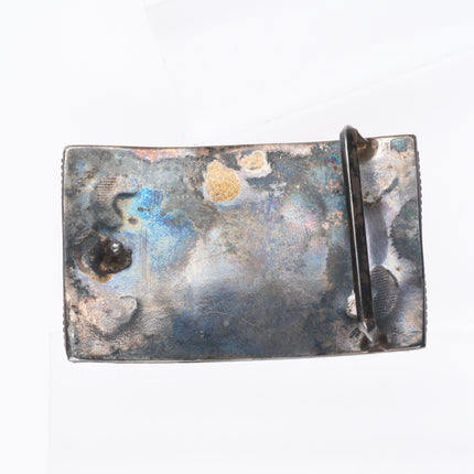 c1950's small Vintage Navajo sterling silver chunky turquoise belt buckle