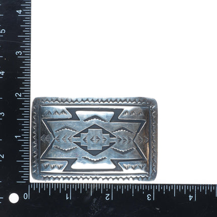 Vintage Navajo rug pattern sterling silver rectangle belt buckle