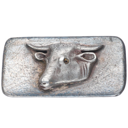 c1940's Heavy vintage southwestern sterling silver 3D Bull belt buckle
