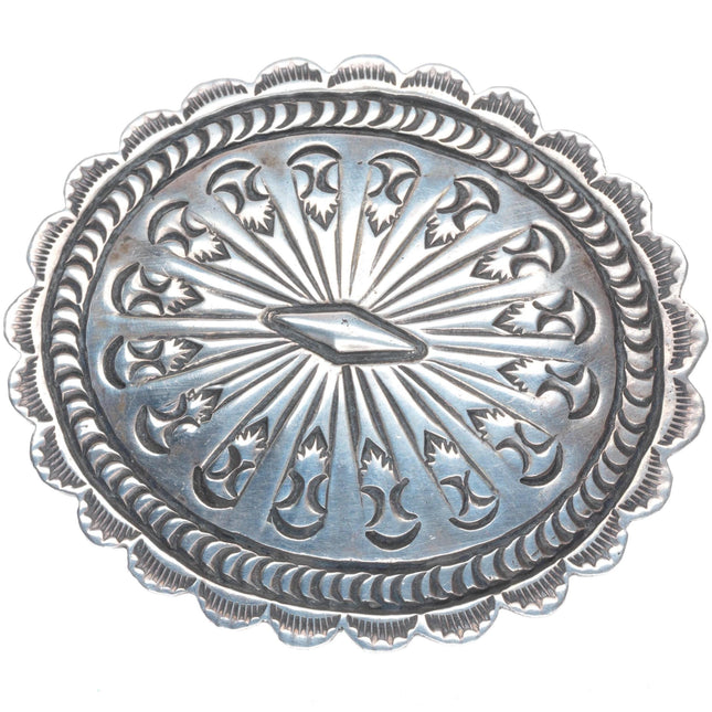 Vintage Navajo deep stamped sterling silver concho style belt buckle