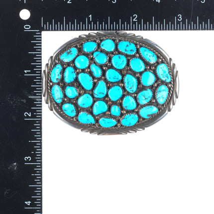 Vintage Navajo sterling silver Kingman turquoise cluster belt buckle