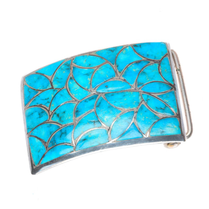 Alice Leekya Homer Zuni sterling silver turquoise fish scale inlay belt buckle