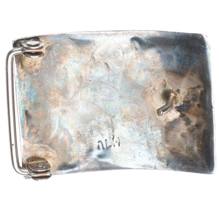 Alice Leekya Homer Zuni sterling silver turquoise fish scale inlay belt buckle