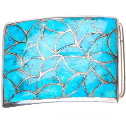 Alice Leekya Homer Zuni sterling silver turquoise fish scale inlay belt buckle