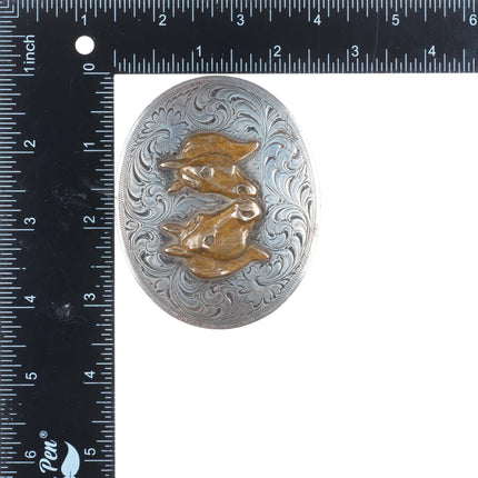 SSS Vintage Southwestern sterling silver horse busts cowboy/cowgirl belt buckle