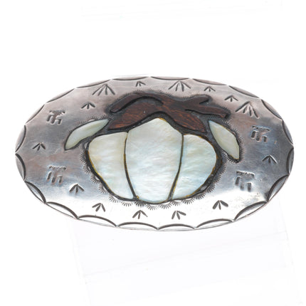 Vintage Navajo sterling silver Ironwood/mother of pearl cacti belt buckle