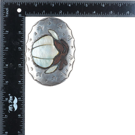 Vintage Navajo sterling silver Ironwood/mother of pearl cacti belt buckle