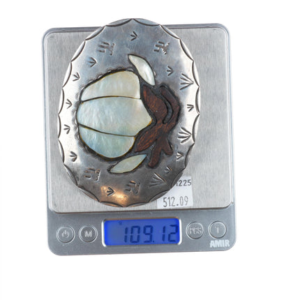 Vintage Navajo sterling silver Ironwood/mother of pearl cacti belt buckle
