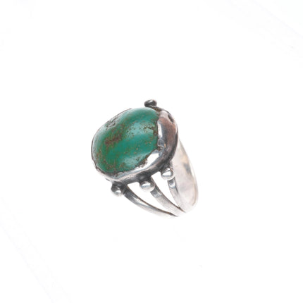 Antique Navajo ingot silver ring with green turquoise