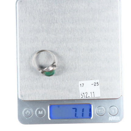 Antique Navajo ingot silver ring with green turquoise