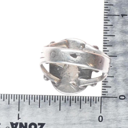 Antique Navajo ingot silver ring with green turquoise