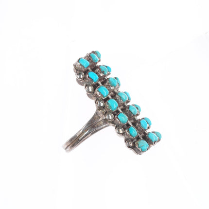 sz7 Vintage Zuni sterling silver square cut snake eye turquoise cluster row ring