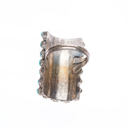 sz7 Vintage Zuni sterling silver square cut snake eye turquoise cluster row ring