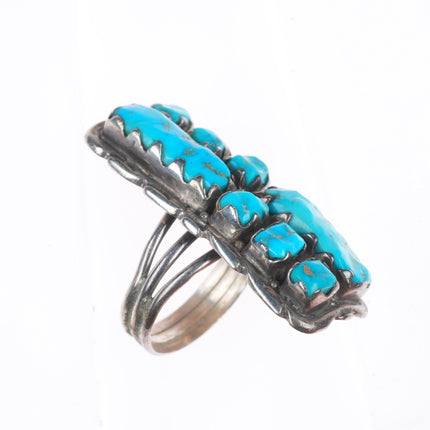 sz7.5 Alvina Quam Zuni sterling silver long turquoise cluster ring