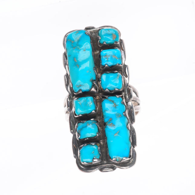 sz7.5 Alvina Quam Zuni sterling silver long turquoise cluster ring