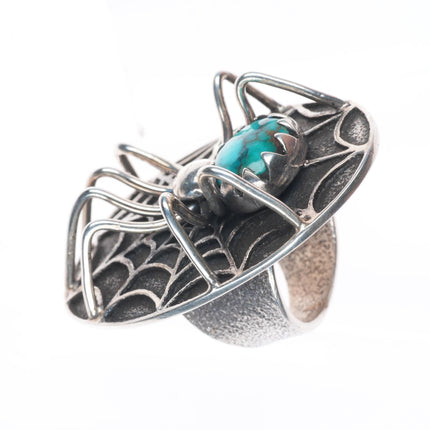 sz9 Philander Begay Navajo Tufa Cast sterling silver spiderweb turquoise ring
