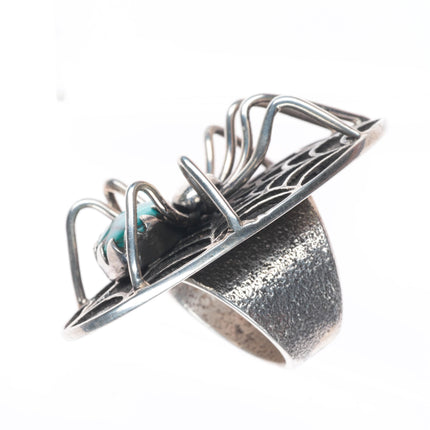 sz9 Philander Begay Navajo Tufa Cast sterling silver spiderweb turquoise ring
