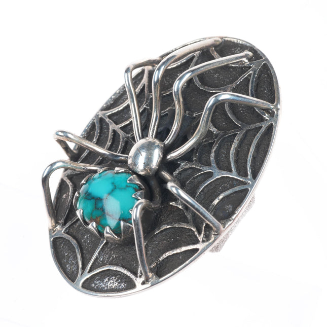 sz9 Philander Begay Navajo Tufa Cast sterling silver spiderweb turquoise ring
