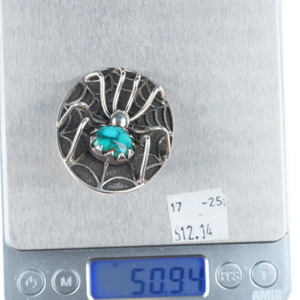 sz9 Philander Begay Navajo Tufa Cast sterling silver spiderweb turquoise ring