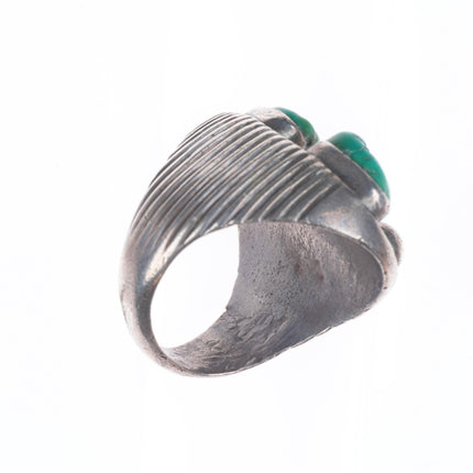 sz10 Vintage Navajo sterling silver men's ring with green turquoise