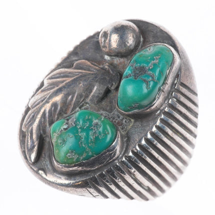sz10 Vintage Navajo sterling silver men's ring with green turquoise