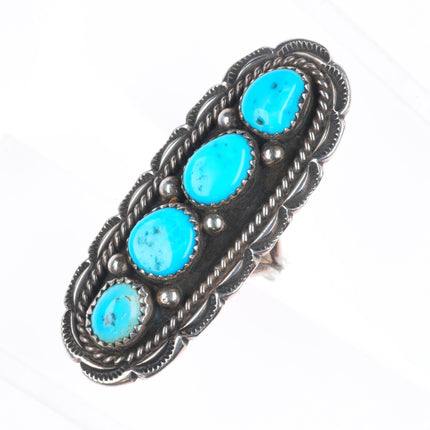 sz7.5 Etsitty Navajo sterling silver turquoise row long ring