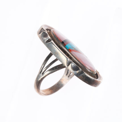sz7.5 Vintage southwestern/Navajo sterling silver shell/turquoise inlay ring