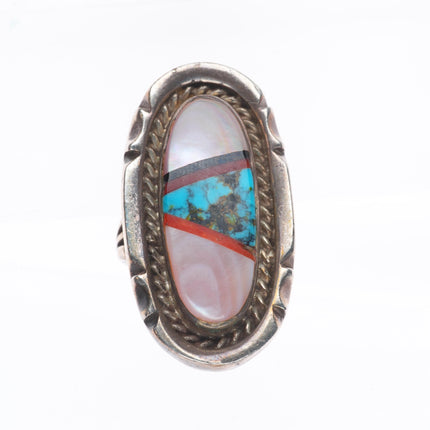sz7.5 Vintage southwestern/Navajo sterling silver shell/turquoise inlay ring