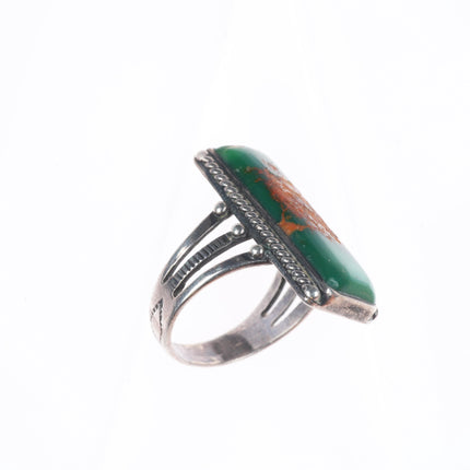 sz6 1930's Navajo Ingot silver Cerrillos turquoise long ring rope bezel