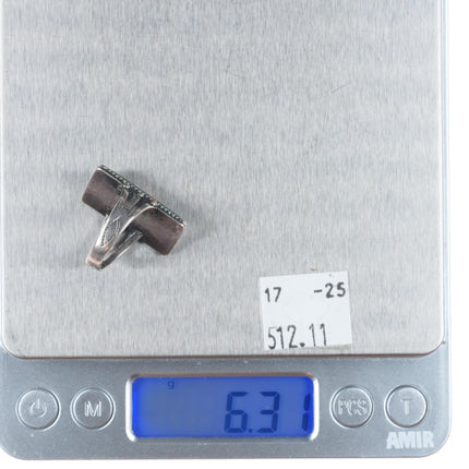 sz6 1930's Navajo Ingot silver Cerrillos turquoise long ring rope bezel