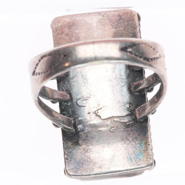 sz6 1930's Navajo Ingot silver Cerrillos turquoise long ring rope bezel