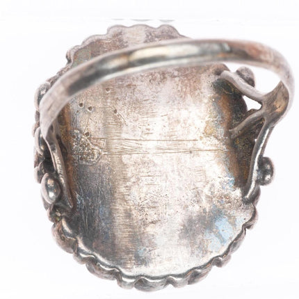 sz11.25 c1930's Navajo greasy green turquoise sterling silver cluster ring